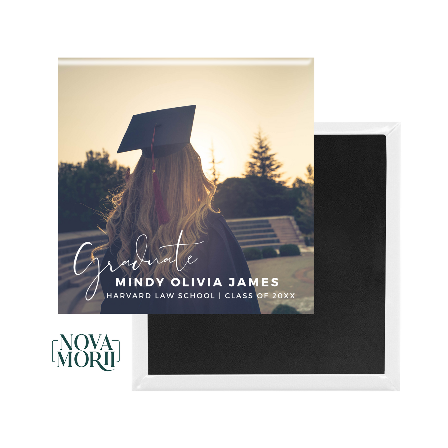 Custom graduation photo magnet with graduate name and class year