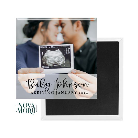 Personalized baby announcement magnet with ultrasound photo and due date