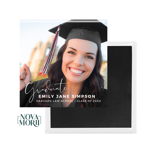 Custom graduation photo magnet with graduate name and class year
