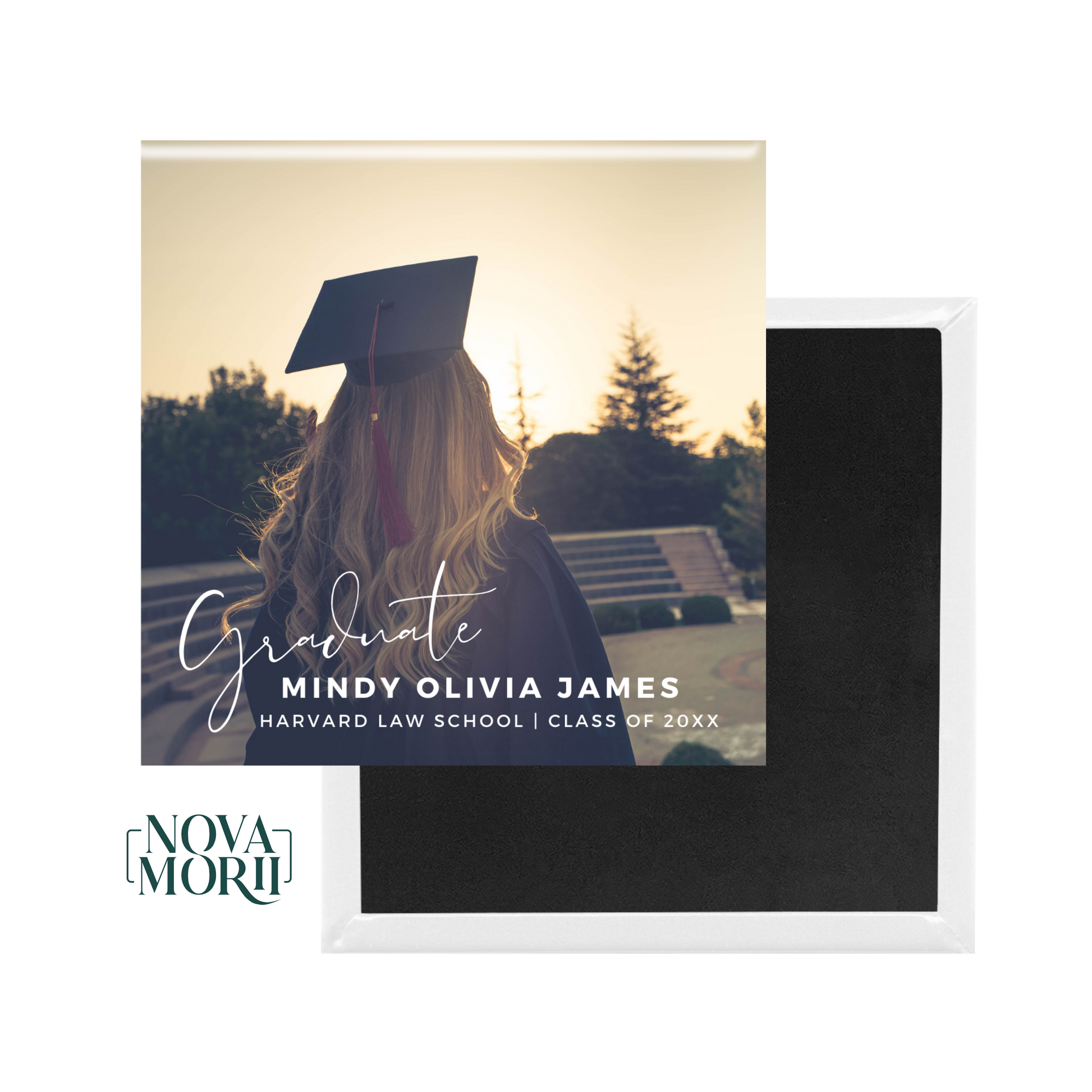 Custom graduation photo magnet with graduate name and class year